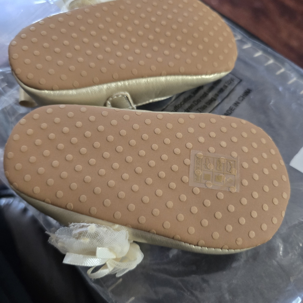 Elegant Gold Baby Walker Shoes with Bow